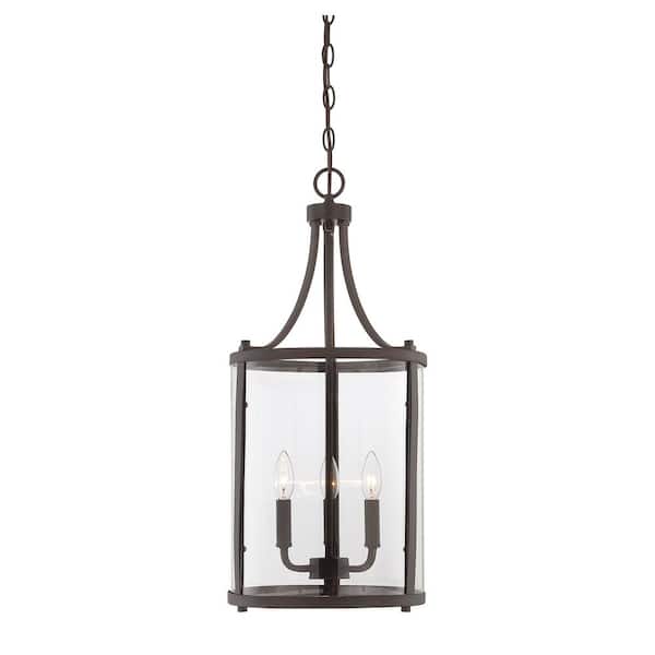 Savoy House Penrose 12 in. W x 26 in. H 3-Light English Bronze Candlestick Pendant Light with Clear Glass