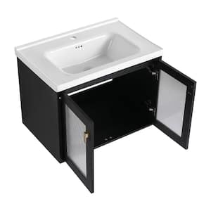 27.8 in. W x 18.5 in. D x 20.7 in. H Single Sink Wall Float Bath Vanity in Black with White Ceramic Top and Cabinet