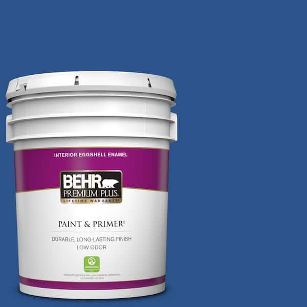BEHR PREMIUM PLUS 5 gal. #P520-7 Flashy Sapphire Eggshell Enamel Low Odor Interior Paint & Primer