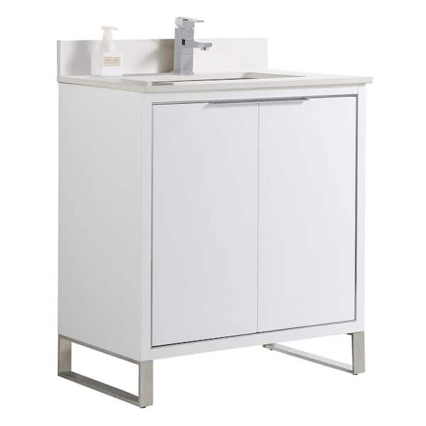 FINE FIXTURES Opulence 30 in. W x 18 in. D x 33.5 in. H Bath Vanity in White Matte with White Carrara Single sink Top