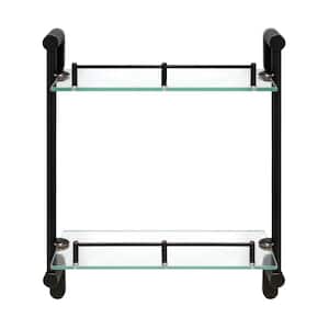 Oval 14.75 in. W Double Glass Wall Shelf with Pre-Installed Rails in Rubbed Bronze