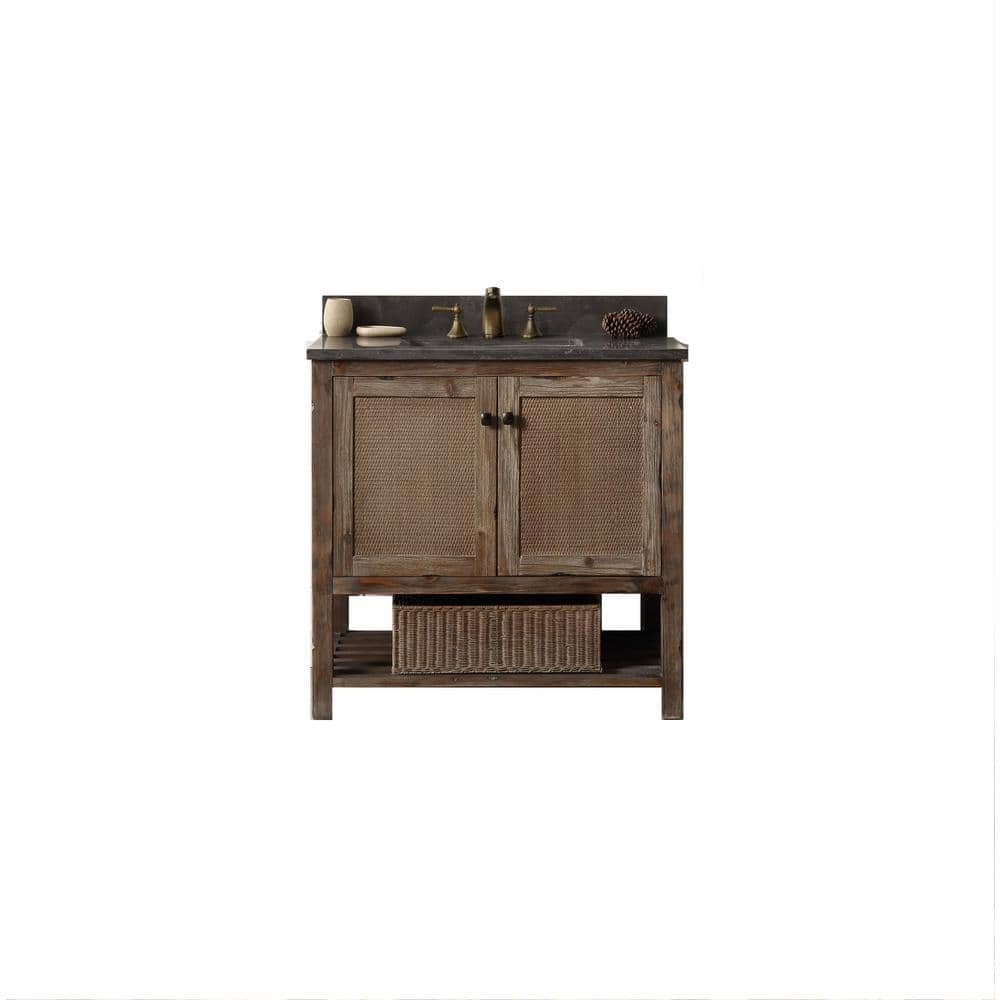 36 in. Vanity in Brown with Moon Stone Top in black with White Basin