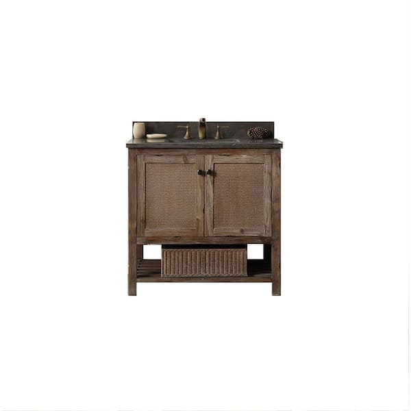 36 in. Vanity in Brown with Moon Stone Top in black with White Basin