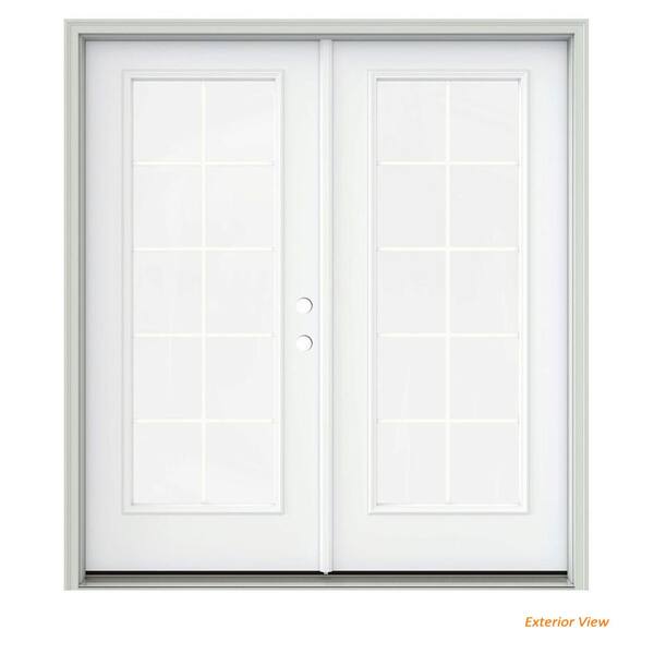 JELD-WEN 72 in. x 80 in. White Painted Steel Left-Hand Inswing 10 Lite Glass Active/Stationary Patio Door
