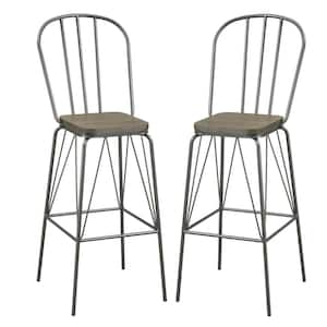 Raynham 44 in. Gray High Back Steel Frame Bar Stool with Wood Seat (Set of 2)