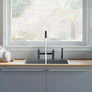 Swan Double Handle Bridge Kitchen Faucet 360° rotation High-Arc Spout Stainless in Matte Black