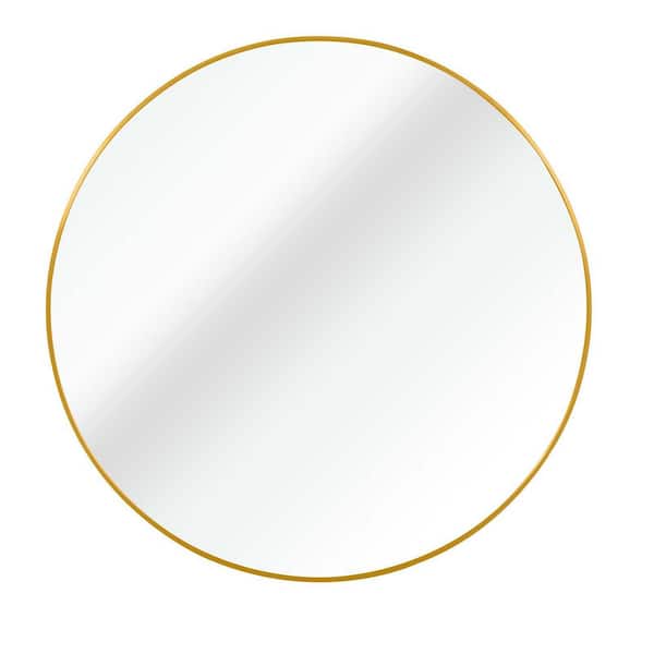 YESSKY DOWELL ENTER LLC Gold 16 in W x 16 in. H Metal Round Bathroom Mirror Circle Mirror Round Wall Mirror Framed Mirror for Living Room