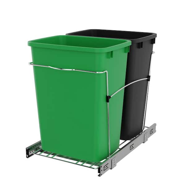 Rev-A-Shelf Green/Black Double Pull Out Trash Can 35 qt. for Kitchen