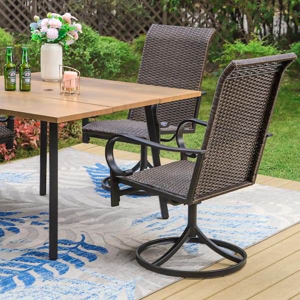 PHI VILLA 5 Piece Metal Patio Outdoor Dining Set with Square Brown