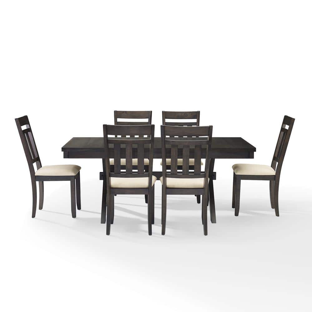 Hayden Slate 7-Piece Dining Set with Creme Linen Chairs