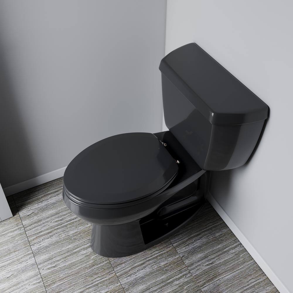 Black Molded Wood Elongated Toilet Seat with Chrome Hinges