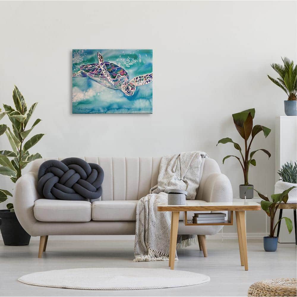 Sea Turtle Swimming Ocean Watercolor Canvas Art 30" x 24"