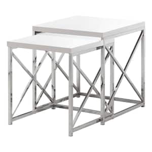 Jasmine 40.5 in. White Particle Board and Chrome Metal Nesting Table Set (Set of 2)