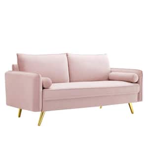 Revive 72 in. Pink Velvet 3-Seater Lawson Sofa with Square Arms