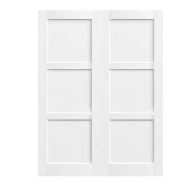 TENONER 60 in. x 80 in. (30 x 2) 3-Lite Solid Wood MDF White Prefinished Interior Door Single Slab Without Hardware