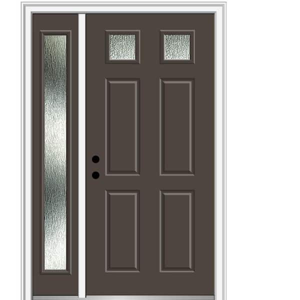 MMI Door 48 in. x 80 in. Right-Hand/Inswing Rain Glass Brown Fiberglass Prehung Front Door on 6-9/16 in. Frame
