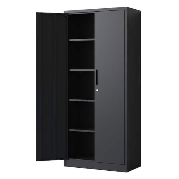Unbranded Black Locking Metal Storage Cabinet with 4-Adjustable Shelves