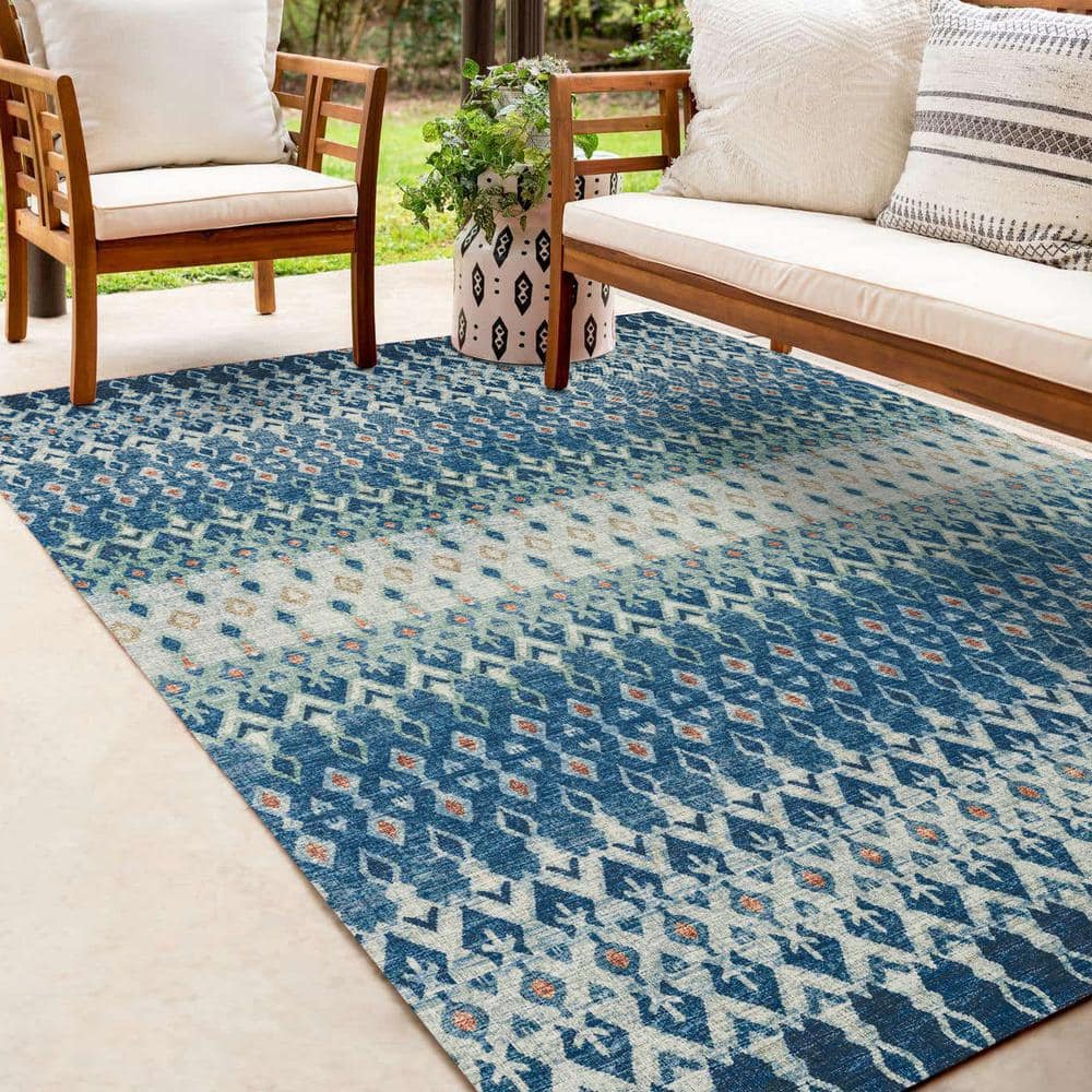 Seaglass Blue Chenille 5' x 7'6" Easy-Care Rectangular Area Rug