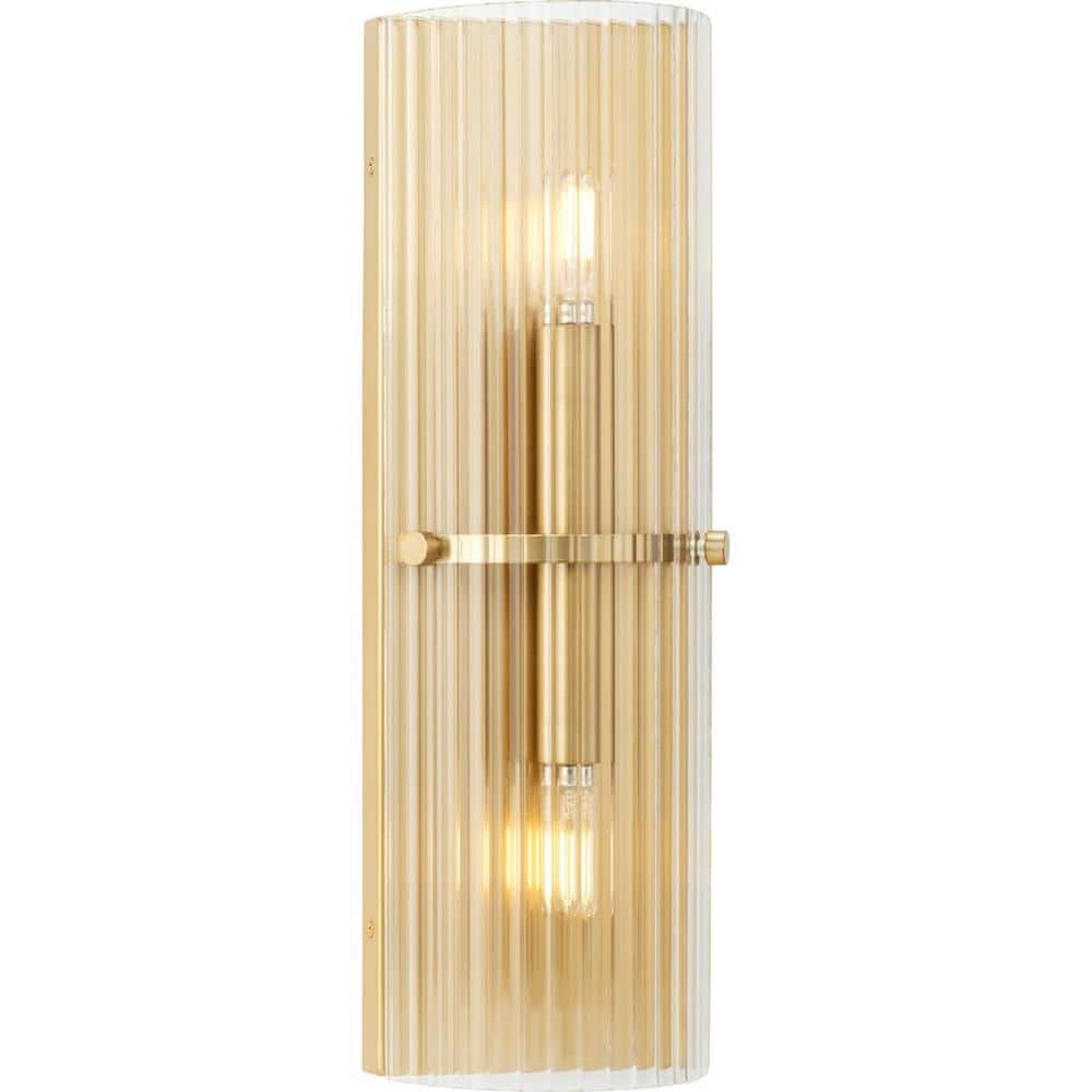 Soft Gold Ridged Glass 2-Light Wall Sconce