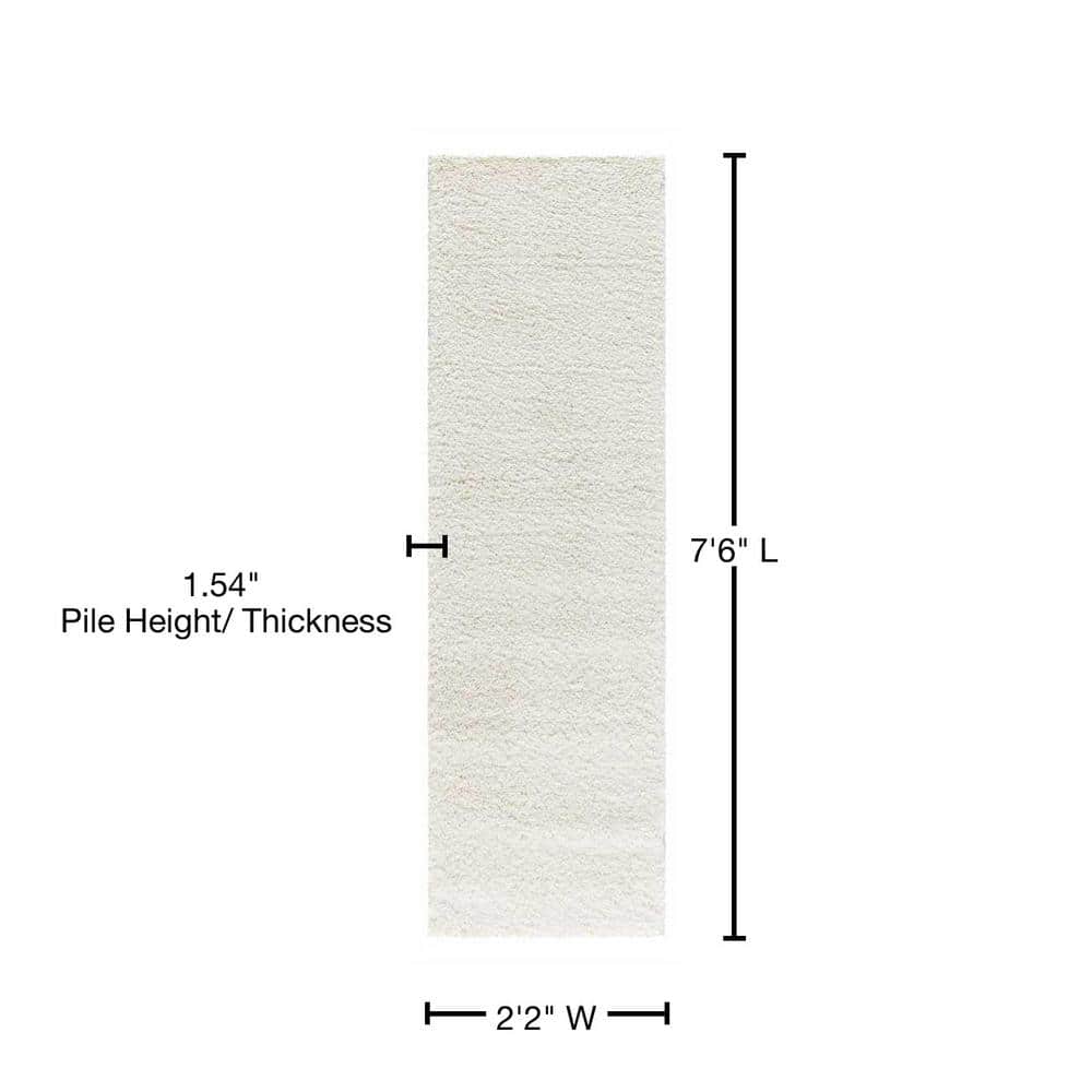 Ivory Beige Shag Runner Rug 2'2" x 7'6" Synthetic
