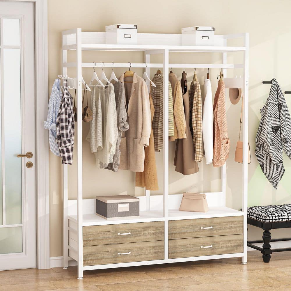 muu closet まとめ売り BYBLIGHT Carmalita White Wood 47 in. Open Wardrobe, Freestanding