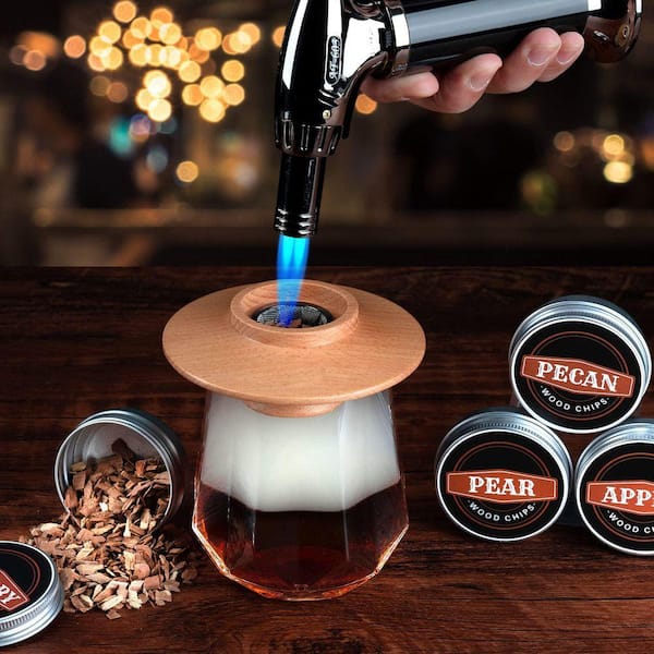 Lynzavix 18-Piece Oak Wood Cocktail Smoker Kit with Metal Torch, 6