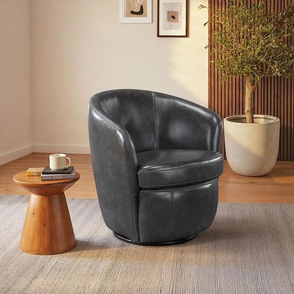 Lazzara Genevieve Smoky Gray Leather Upholstery Swivel Arm Chair