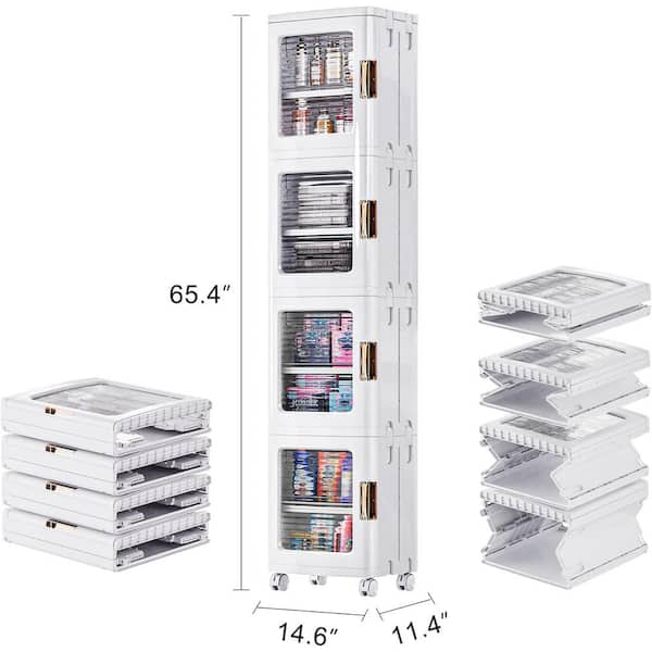 Slim Storage Cabinet White 65.4 in. Accent Cabinet Office Storage Cabinet with 4 Adjustable Shelves, Anti-Tip Design