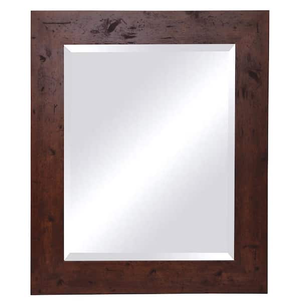 Unbranded 45.5 in. x 39.5 in. Rustic Dark Walnut Beveled Vanity Wall Mirror