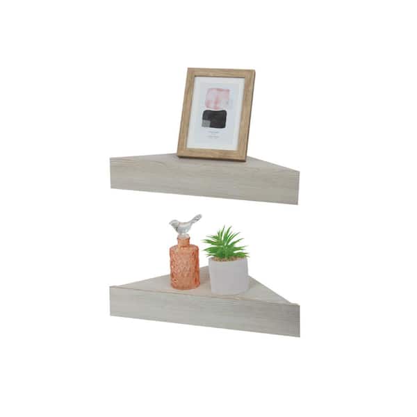 Kiera Grace Set of 2 Chunky Floating Triangle Corner Shelves, 11.81 in. W x 2.76 in. D, Weathered Grey, MDF, Decorative Wall Shelf