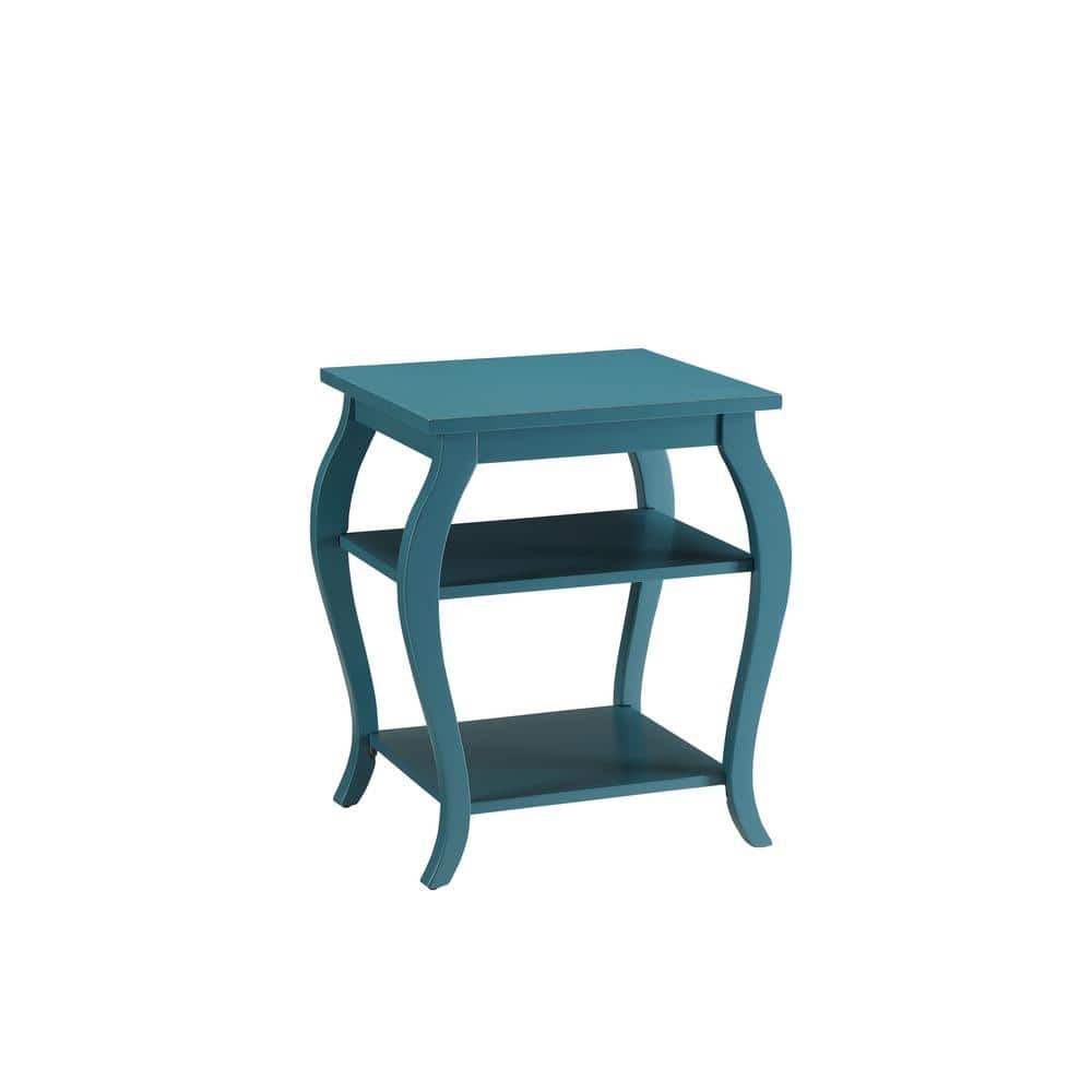 Becci Teal Wood Dual-Facing End Table with Open Storage