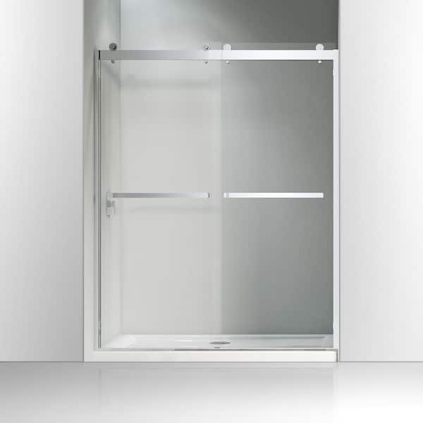 Vanity Art 60 in. W x 76 in. H Framed Bypass Sliding Shower Door in Chrome with Explosion-Proof Clear Glass