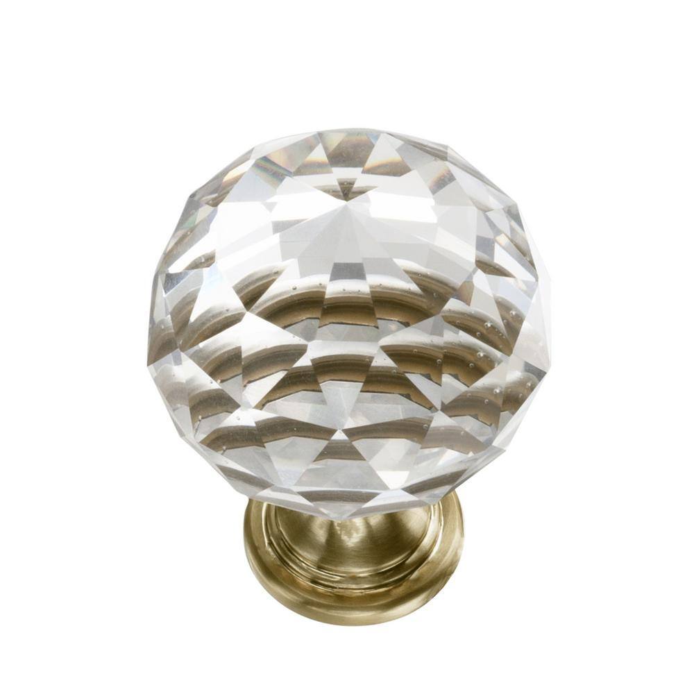 1.1" Round Faceted Glass and Brass Cabinet Knob