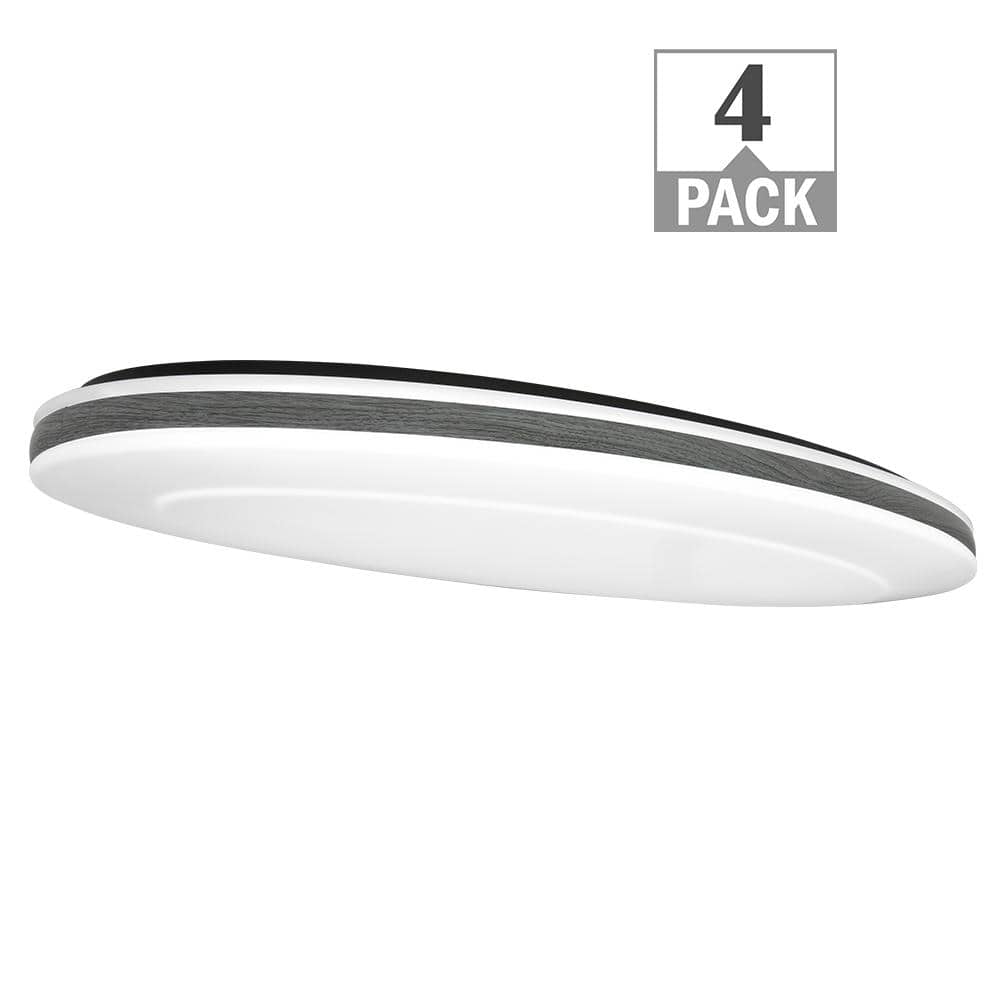 32 in. Oval White with Woodgrain Gray Border LED Flush Mount Ceiling Light 