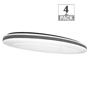32 in. Oval White with Woodgrain Gray Border LED Flush Mount Ceiling Light 3000 Lumens 3000K 4000K 5000K (4-Pack)