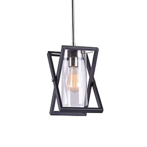 Katie 41 in. 1-Light Indoor Chrome and Black Pendant Light with Light Kit
