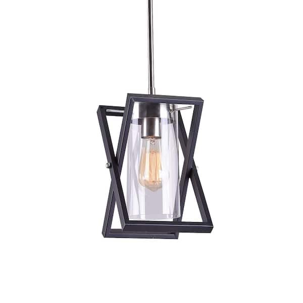 Warehouse of Tiffany Katie 41 in. 1-Light Indoor Chrome and Black Pendant Light with Light Kit