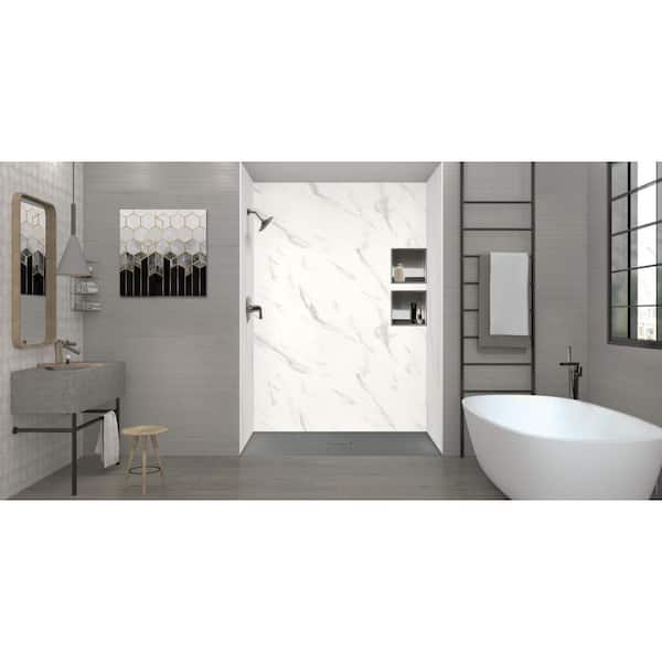 Trimslate 78.7 in. L x 39.4 in. W Alcove Customizable Shower Pan Base with Center Drain in Dark Grey