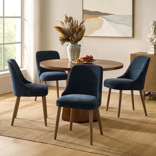 Dyron Navy 19.25 in. Modern Upholstered Dining Chair with Solid Wood Legs (Set-4)