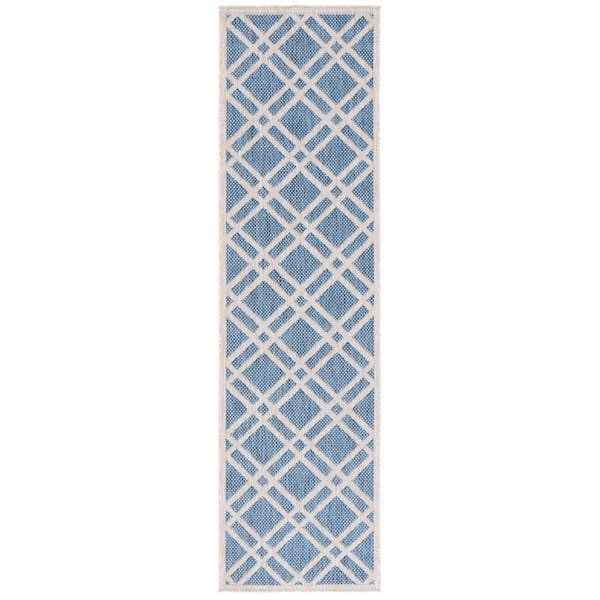 Beach House Blue/Ivory 2 ft. x 10 ft. Diamond Crosshatch Indoor/Outdoor Runner Rug