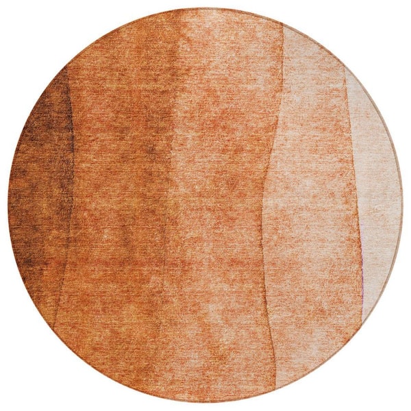 Orange, Copper 8 Round ft. Woven Abstract Polyester Round Indoor / Outdoor Area Rug