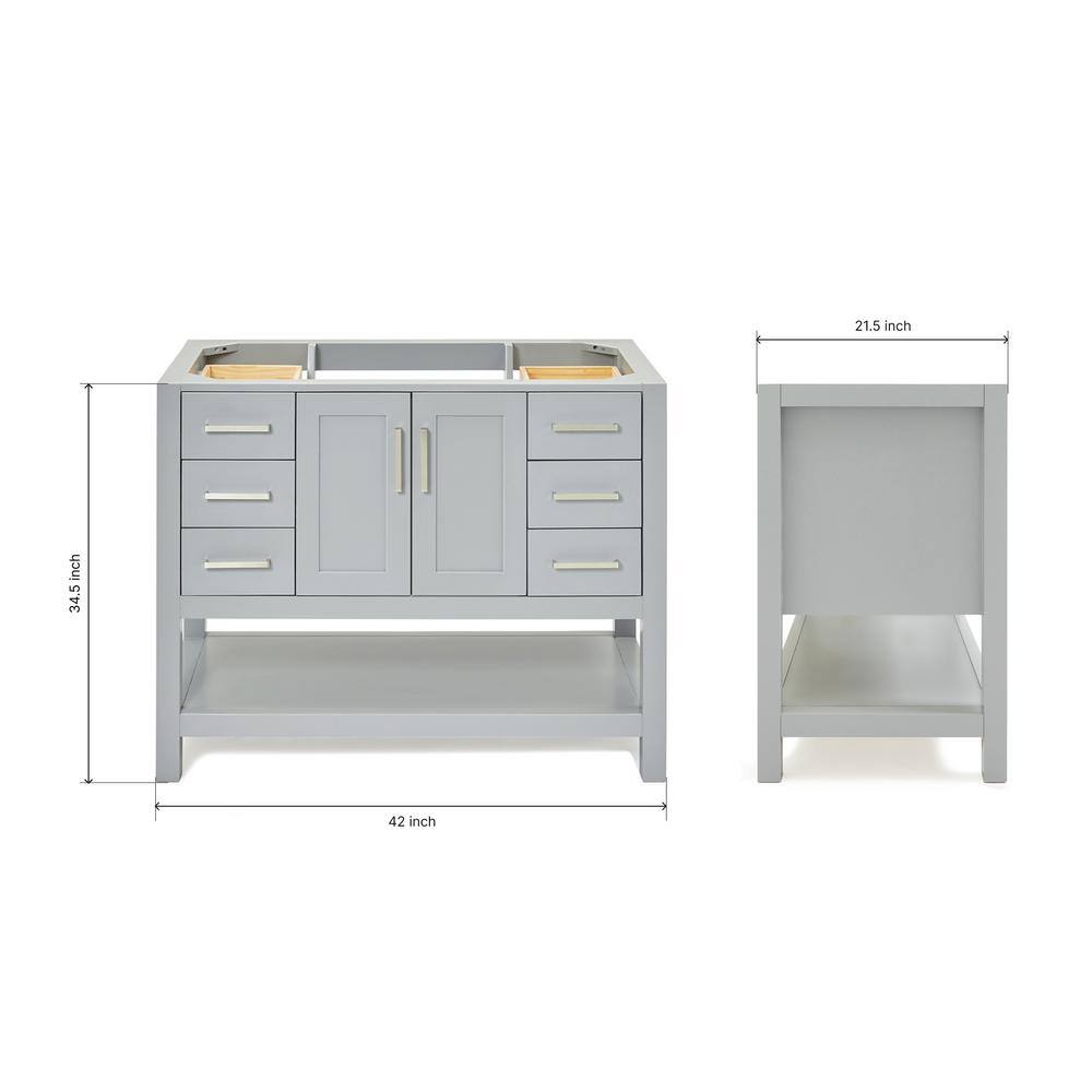 Gray Solid Wood 42'' Single Freestanding Bathroom Vanity Base