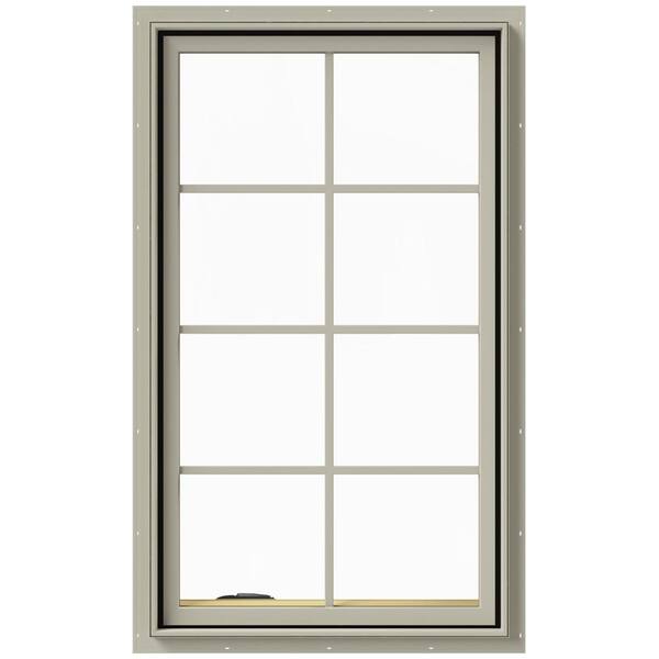 JELD-WEN 28 in. x 48 in. W-2500 Series Desert Sand Painted Clad Wood Left-Handed Casement Window with Colonial Grids/Grilles