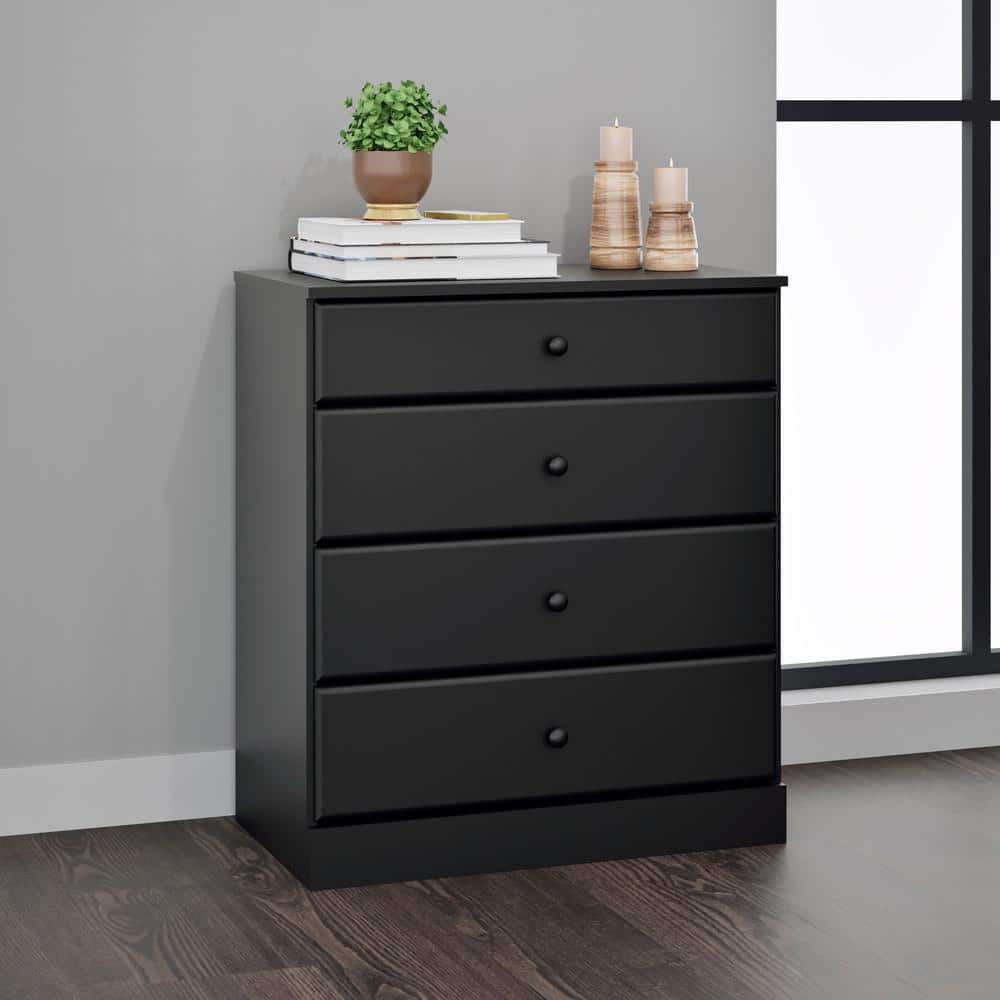 Astrid Sleek Black 4-Drawer Dresser with Solid Wood Knobs