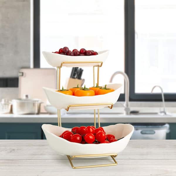 3 Tier Fruit Bowl with Holder, Home Fruit Rack for Vegetable, Snacks Nuts, Bread and Candy, White
