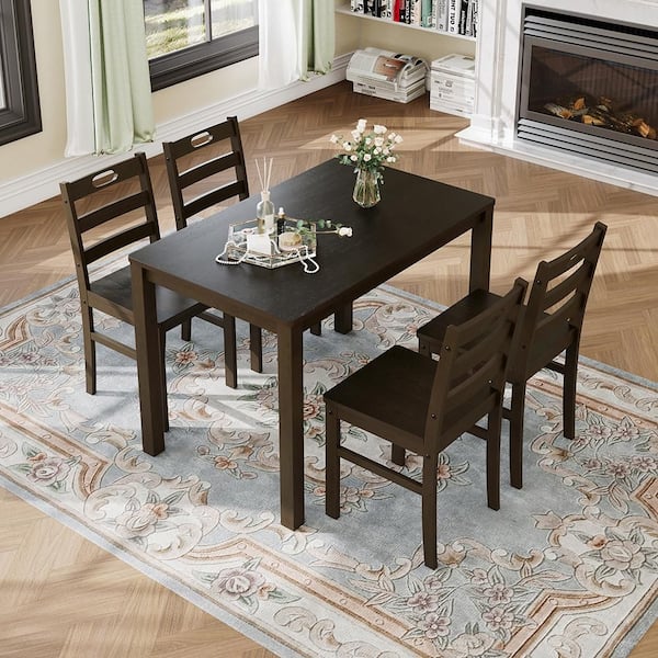PHI VILLA 5-Piece Rectangular Natural Wood Grain MDF Top Dining