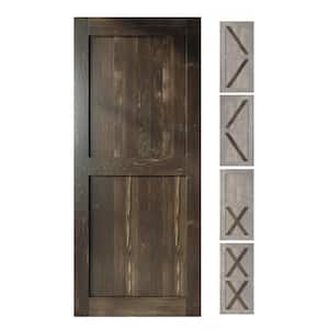 44 in. x 80 in. 5-in-1 Design Ebony Solid Natural Pine Wood Panel Interior Sliding Barn Door Slab with Frame