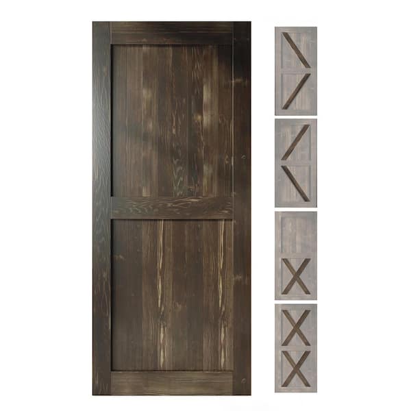 HOMACER 42 in. W. x 80 in. 5-in-1-Design Ebony Solid Natural Pine Wood Panel Interior Sliding Barn Door Slab with Frame