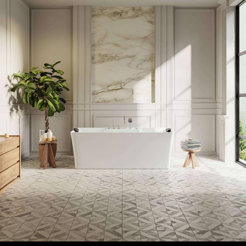 67'' White Acrylic Freestanding Whirlpool Bathtub with Jets