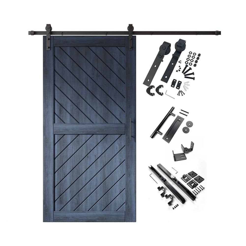 XT4 40 in. x 80 in. C-Panel Navy Slanted Stripe Design Solid Pine Wood Sliding Barn Door with Hardware Kit price history on PriceWatchPro
